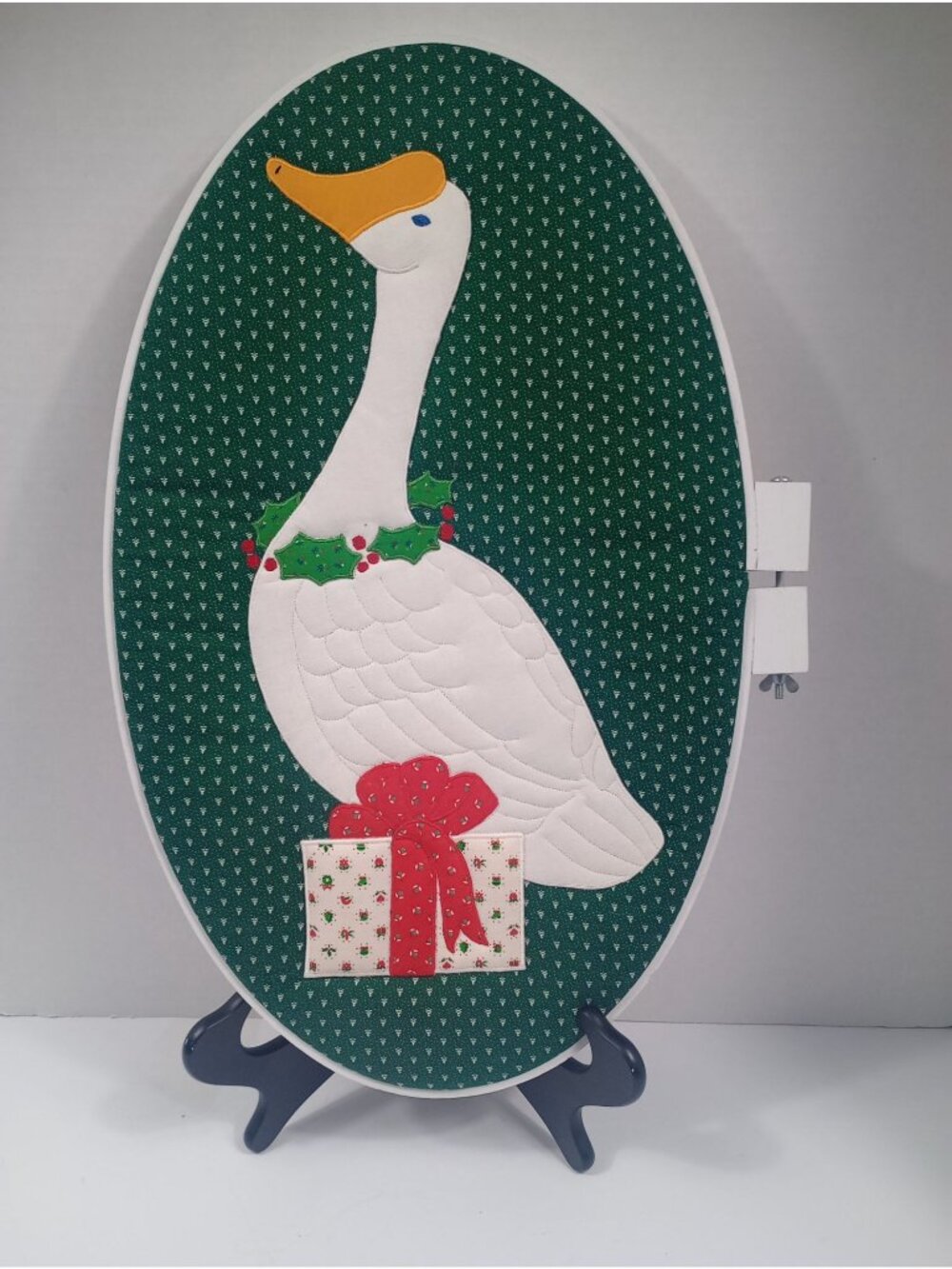 Vintage 1980s Arts and Crafts Quilted Christmas Goose on Hoop